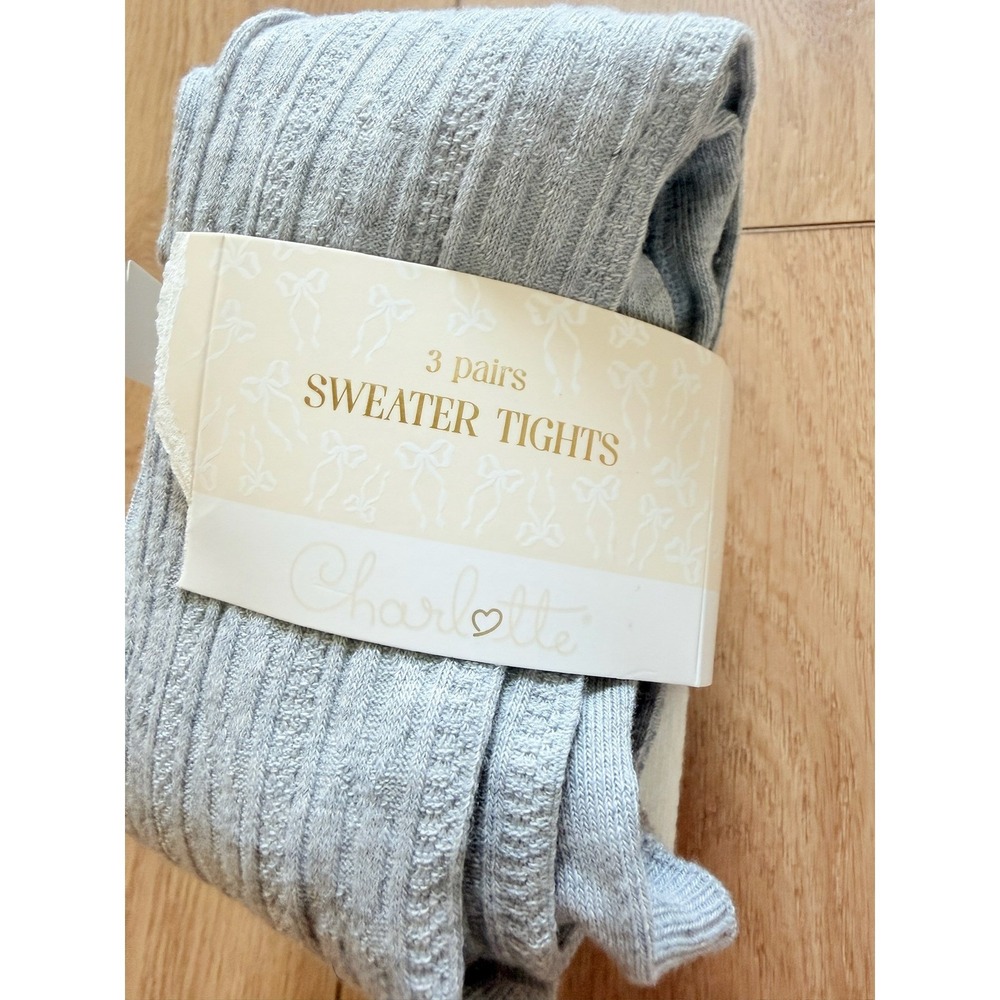 Charlotte 3 Pack Girls Sweater Tights M/L Grey Cream Black Ribbed Nordstrom NEW